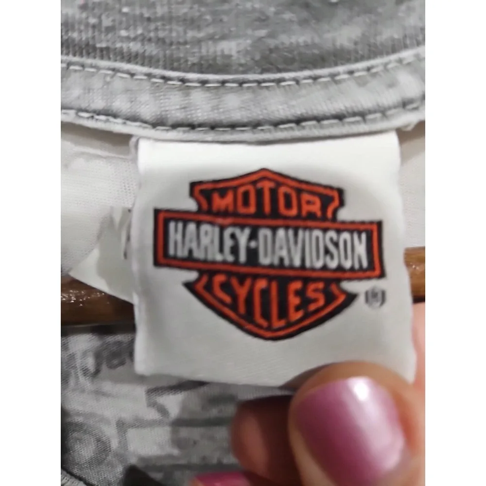 Harley Davidson Shirt Women Med Branson, MO Gray Puple Flowers Scull_9